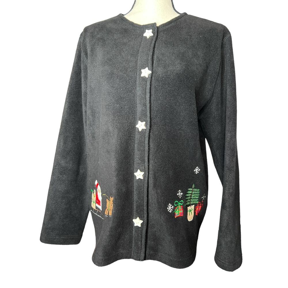Premier International Womens Fleece Jacket w/Christmas Scene Star Buttons Size M